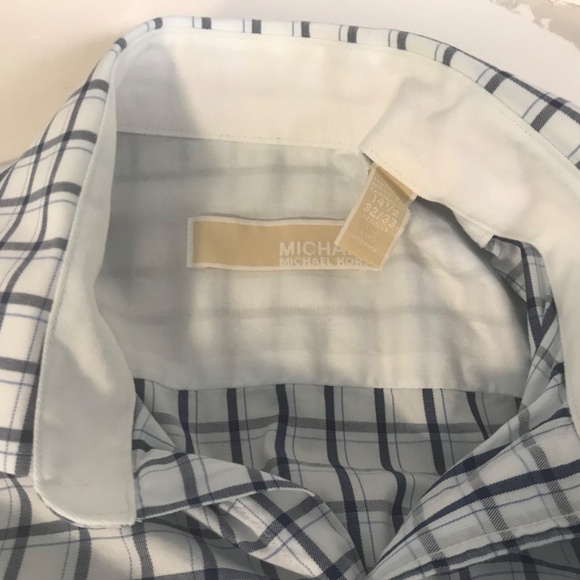 Michael Kors Men’s Dress Shirt 14 1/2 Small Window Check White /Navy /Blue - Picture 7 of 8
